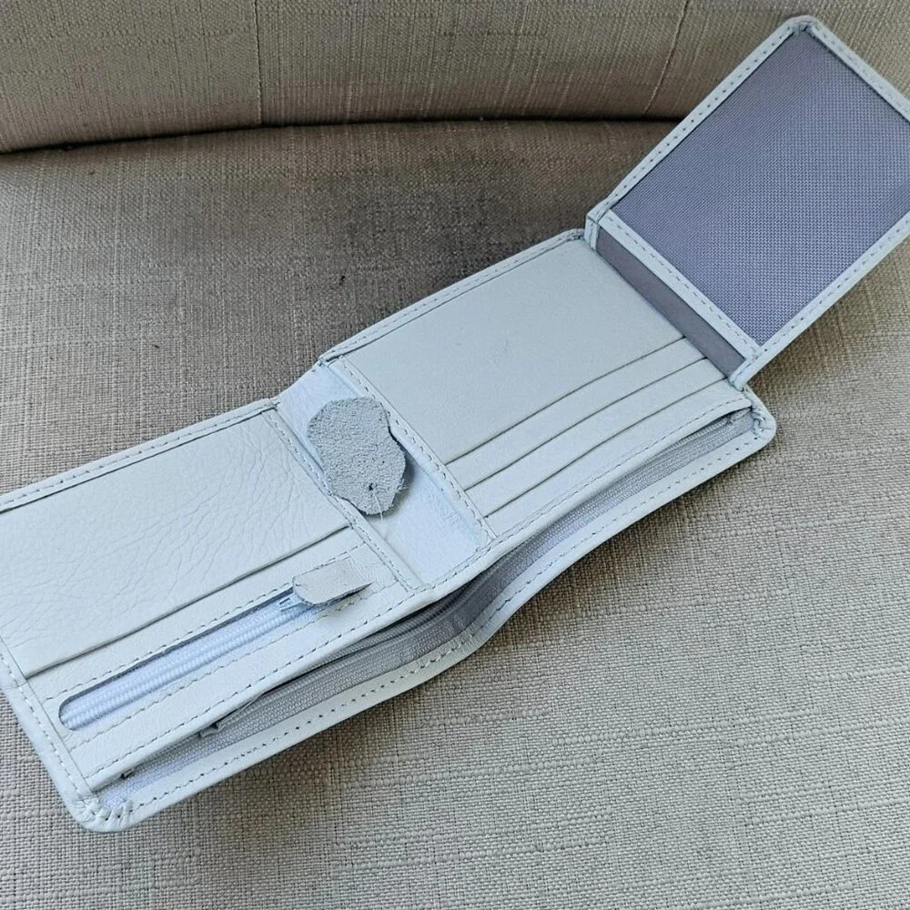 Handmade Wallet White Genuine Leather Bifold Card Holder Moneyfold Purse - Picture 10 of 11